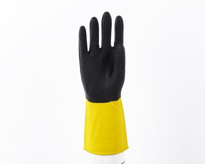 China Bi-color  industrial rubber gloves / black over yellow industrial latex glove for sale