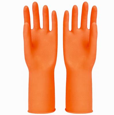 China Household latex gloves orange color cotton flockling house keeping gloves for sale