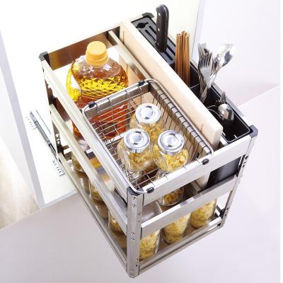 China Shunde Buffet Accessories Modern Perfect Multifunctional Cutlery Stored Drawer SS Pull Out Storage Basket for sale