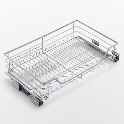 China Modern For Buffet Accessories Storage Baskets Dish Rack Nano Steel Soft Narrow Hardware Pull Out Drawer Wire Organizer Basket for sale