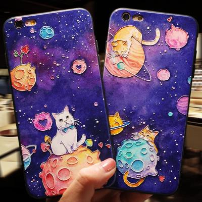 China Relief Design 3D Printing Starry Sky With Cat Custom Silicone Soft Back Cover Phone Case For iPhone X, Shell For iPhone 7 8 plus for sale