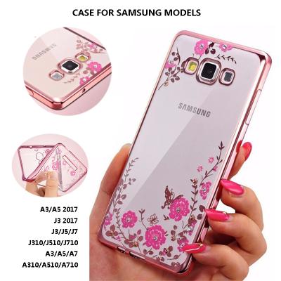 China Protector Electroplate Hot Soft Flower Pattern Secret Garden TPU Electroplate TPU Back Cover Case For Samsung A3/A5 J3 2017 J3/J5/J7 J310/J510/J710 for sale