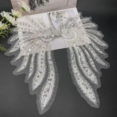 China 3D Guipure Women Sew On Embroidery Angel Wing Lace Patch Angel Wing Neckline Lace Trim Applique for sale