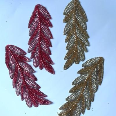 China 3D Large Rhinestone Pearl Handmade Crystal Patch Applique Leaf Applique for sale