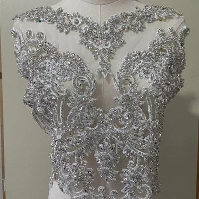 China Handmade 3D Embroidery Bodice Rhinestone Applique,Beaded Applique Patch For Wedding Dress for sale