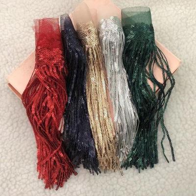 China Shrink-Resistant Single Color Sequins Strip Fringe For Dance Broadway Carnival Performance Costume Sequin Fringe By The Yard for sale