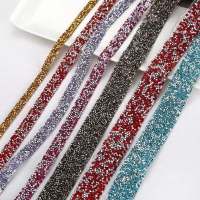 China Garment Accessary 1.5cm Width Resin Stones Hotfix Rhinestones Colorful Natural Stones Trim For Phone Shoe Decoration for sale