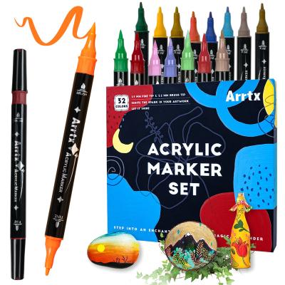 China Bright Colors Arrtx Acrylic Paint Marker Pen Set of 32 Colors Acrylic Paint Markers for Rock Painting DIY Craft Projects for sale