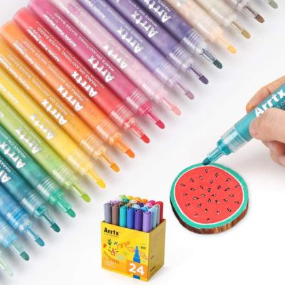 China Arrtx Luminous Colors Acrylic Paint Pens 24 Colors Acrylic Paint Marker Pens For Glass Rock Stone Painting Fabric for sale