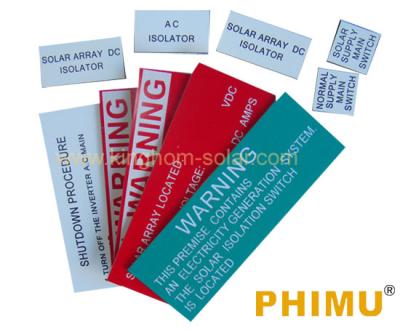 China Other Solar Label/ABS PV Warning Labels/Solar Label Lots for sale