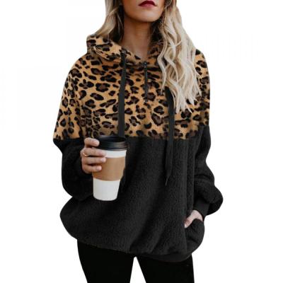 China Breathable Leopard Print Ladies Loose Sweatshirts Clothes Women Hooded Winter for sale