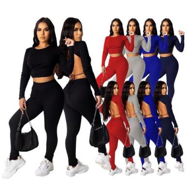 China 2021 Autumn Ladies Backless Bodycon Set Jogger Breathable Women Clothes for sale