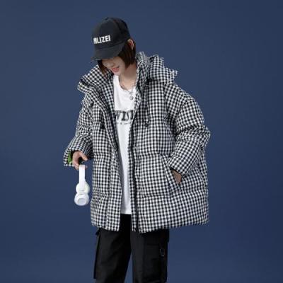 China Outerwear Jacket Winter Breathable Polyester With Siamese Hat Thicken Plaid Women Loose Parkas 684830 for sale