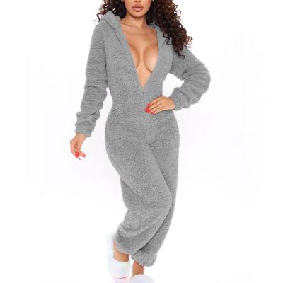 China Breathable Polyester Plush Pajamas Set Plus Size Hooded Jumpsuit Thermal 655039 for sale