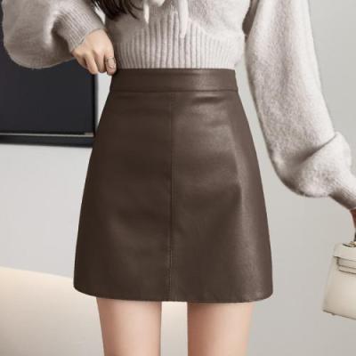 China Breathable Autumn 2021 Clothing A Line PU Leather Skirt Dress Waist High for sale