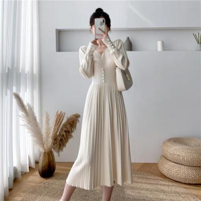 China Autumn And Winter Breathable Long Sleeve Sweater Dress Women Casual Knitted Slim A-line Dresses 677955 for sale