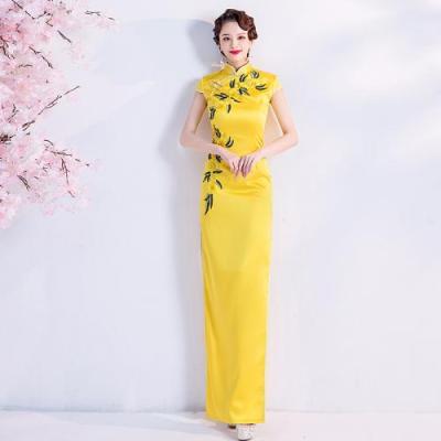 China 2020 Summer Women's Breathable Cheongsam Qipao Yellow Embroidered Floral 533884 for sale