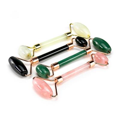 China Polished Anti Aging Face Rose Quartz Jade Roller For Natural Stone Facial Massager for sale