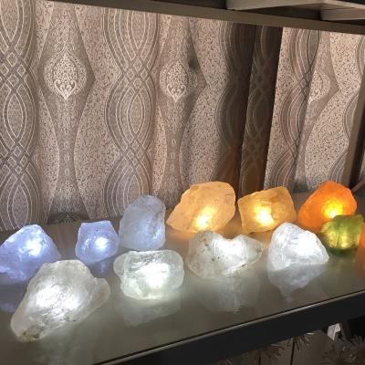 China High End Polished Natural Crystal Hotel Decoration Rough Stone Cut Gemstone Free Standing Lamps for sale