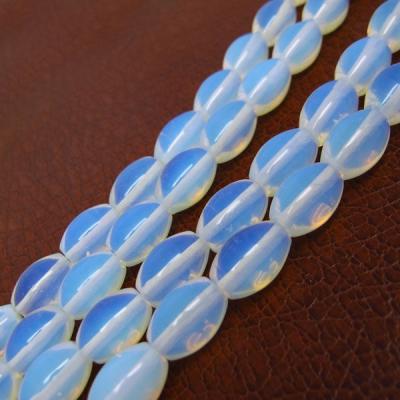 China Polished White Synthetic Gemstone Opalite Rice Strand Glass Beads For Jewelry Making for sale