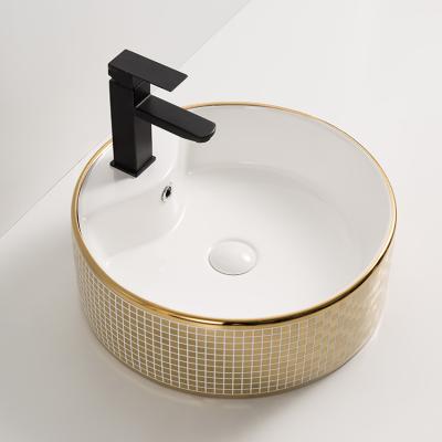 China YINGJIE Modern Luxurious Modern Plated Round Countertop Ceramic Art Basin Sink Bathroom Hand Wash Sink Gold for sale