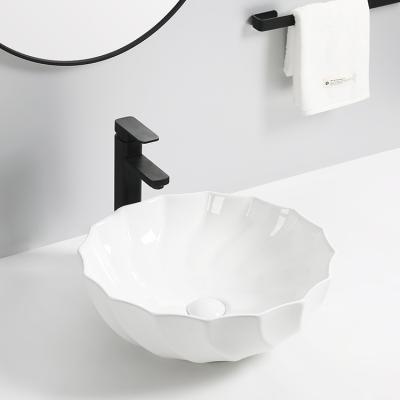 China 9073 Countertops Post Modern Mediterranean European Asian Hand Wash No Hole Glossy Ceramic White Bathroom Basin for sale