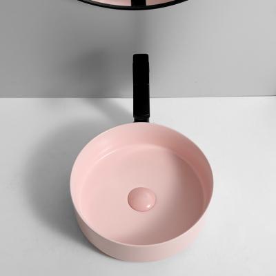 China Contemporary CAF Bathroom Sinks Hand Wash Basin Round Shape Worktop PINK Glazed Art Basin For CE CUPC for sale