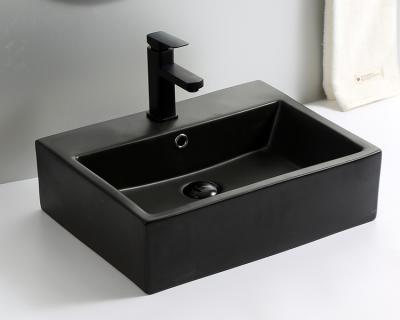 China European Simple Color Fashionable High End Gloss Gloss Ceramic Bathroom Sink Matt Black Wash Basin Wash Sink for sale