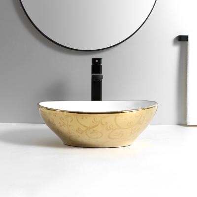 China Villa Apartment Bathroom Electroplate Modern Luxury Ceramic Basin Surface Smooth Waterproof Bathroom Vanity Style Sink Basin for sale