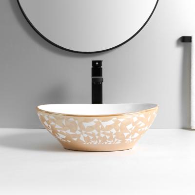 China Modern European Style Washing Pattern Modern Bathroom Sink Countertops Ceramic Art Basin CE for sale