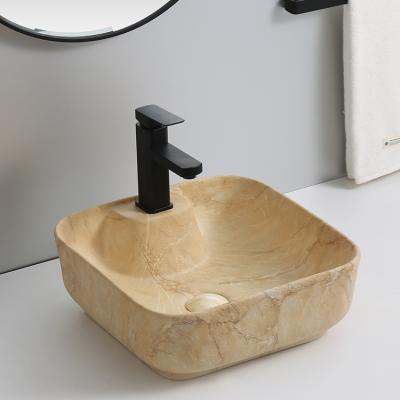 China Customization Modern Granite Ware Toilet Vanity Art Basin Countertop CE CUPC Yellow Marble Bathroom Sanitary Sink for sale