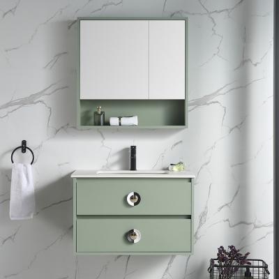 China Contemporary High End Bathroom Cabinet Mirror Set Modern Wall Mounted Bathroom MDF Vanity With Wash Surface Sink for sale