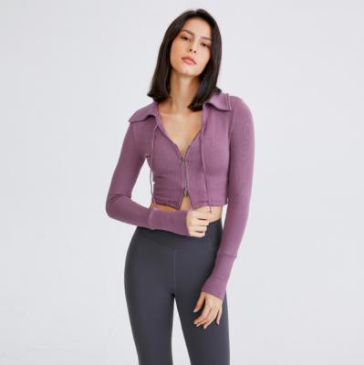 China Other Full Lapel Design Middle Zipper Long Sleeve Tops For Women Sports Culture Workout Fitness Top Wear for sale