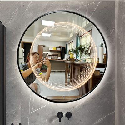 China Illuminated Hot Sales Rectangle Modern Round Bathroom Wall Mounted Anti-fog Smart Led Light Mirror With Time Display Touch Sensor for sale