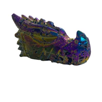 China Hot Sale Colorful Aura Sphalerite Dragon Head Sculpture Crystal Golden Aura Sphalerite Rainbow Carvings LC081901 from Europe for sale