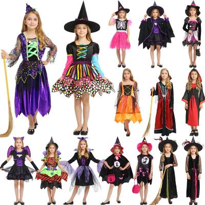 China Witch Costume Halloween Kids Girls Witch Costumes Dress Up Hat Costume Party Tulle Outfit With Evil Hat Broom Queen Dress Up Tutus for sale