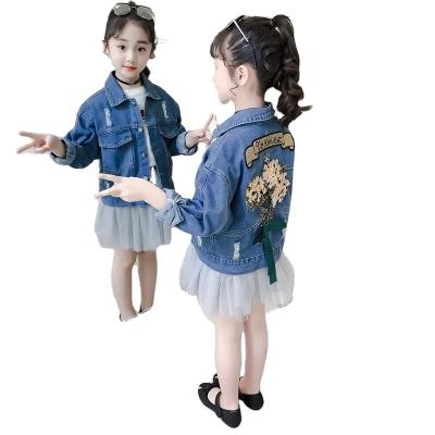 China High quality custom made spring blue children's jacket girls bomber jacket girls denim clothing children's clothing windproof for sale