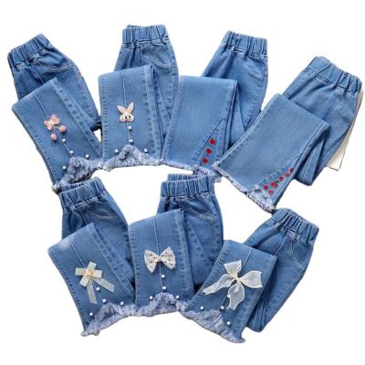 China QUICK DRY Girls Jeans Pants With Skinny Jeans Pants Children Pants Cartoon Embroidery Kids Custom Jeans For Girls for sale