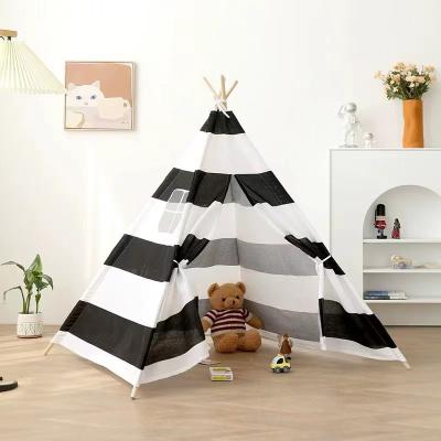 China Softly 2023 Large New Striped Baby Indian Teepee Tent Cotton Fabric Kids Play Toy Tent With Carry Bag for sale