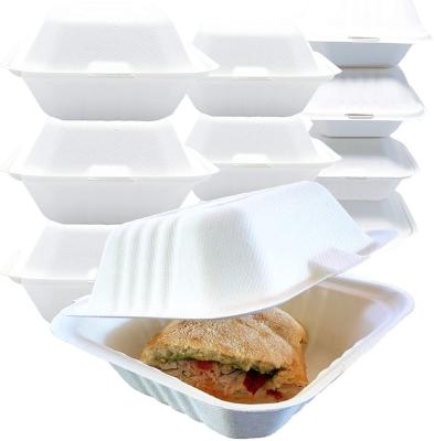 China Disposable Bagasse Burger Clamshell Box Take Out Organic Sugarcane Food Take Out Food Packaging Lunch Box for sale