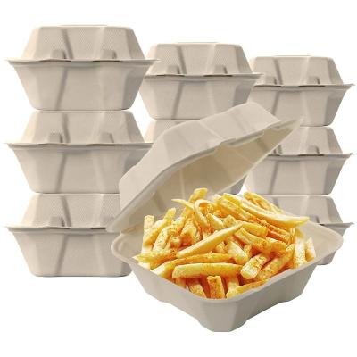 China Recycled Materials Box Food Packaging Bento Cake Box Clamshell Box Bagasse Takeout Container for sale