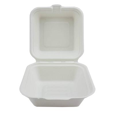 China Recycled Materials Paper Pulp Box Take Out Clamps Bento Bagasse Hamburger Box Fast Food Clamshell Box for sale