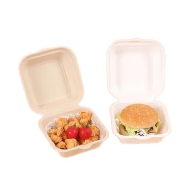 China Recycled Materials Paper Biodegradable Food Container Serving Fast Food Disposable Sugarcane Bagasse Clamshell Takeout Box for sale