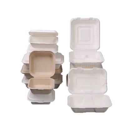 China Recycled Disposable Biodegradable Hamburger Box Container Bagasse Food Bowl Materials Sugar Cane Clamshell Compostable Box for sale