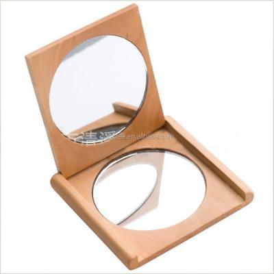 China Popular Wooden Double Sided Sight and Pocket Material Mirror Wooden Makeup Mirror Double Sides for sale