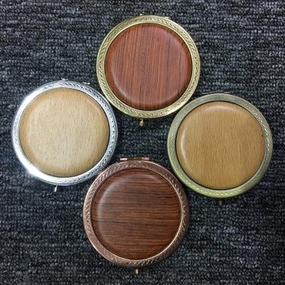 China Popular Wooden Double Sided Sight and Pocket Material Mirror Wooden Makeup Mirror Double Sides for sale