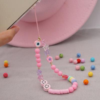 China Fashion Pink Star Face Star Fashion Smile Beaded Phone Chain Strap for sale