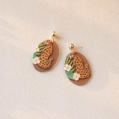 China Jungle Cute Cool Style 3d Printing Leopard Animal Acrylic Wholesale Earring for sale