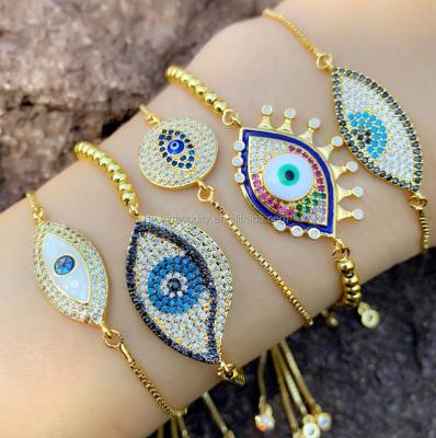 China TRENDY High Quality Women's Jewelry Brass Bangle Turkish Blue Eye Zircon Bracelet for sale