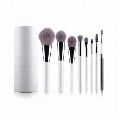 China Angular Blush White Synthetic Makeup Brush Set 8pcs Multifunctional Makeup Brush With Cylinder Cup for sale